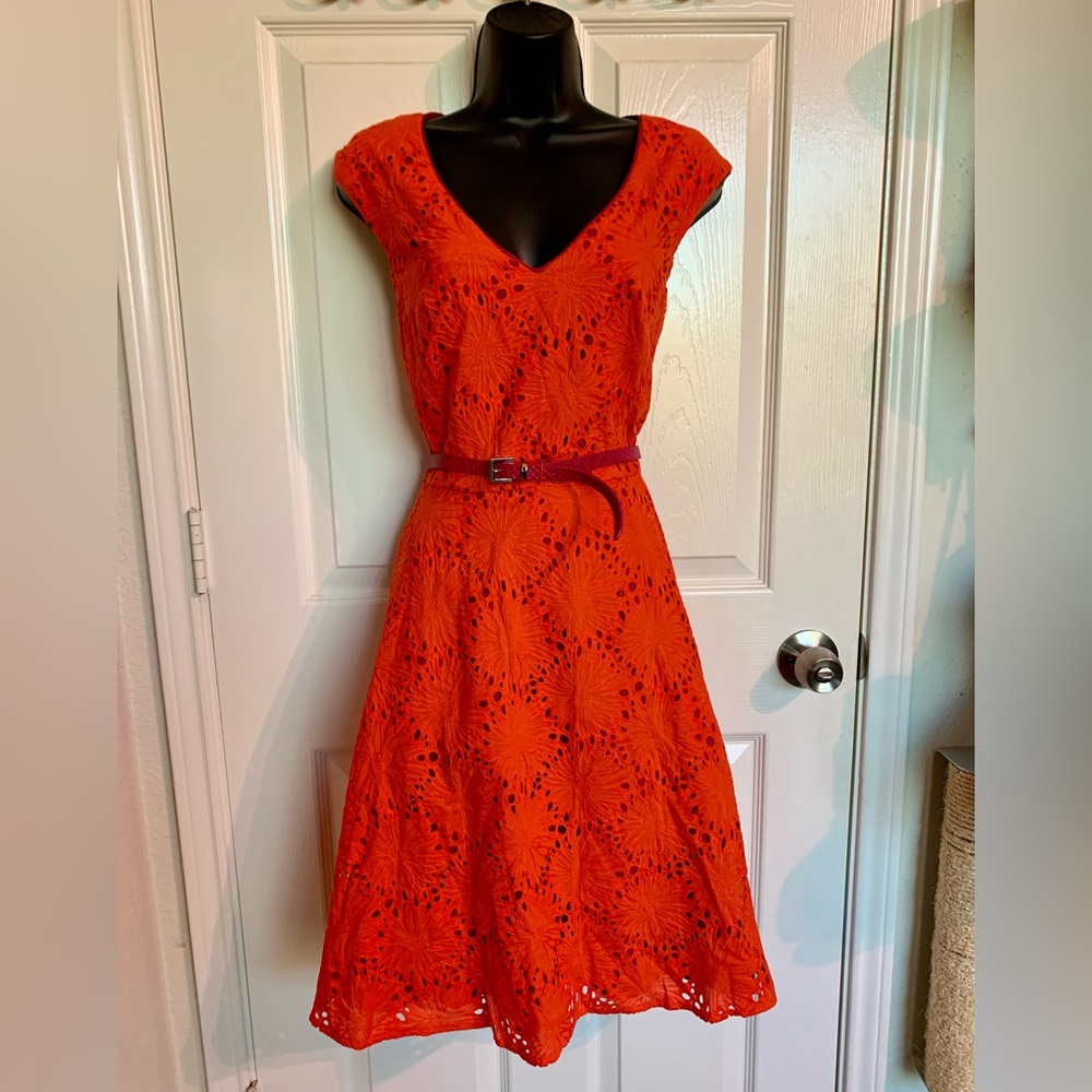Donna Morgan Eyelet Belted Dress
